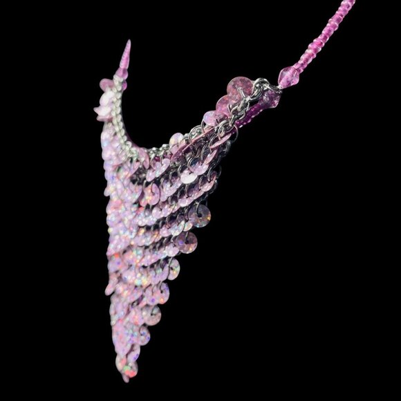 Pink Purple Sequin Statement Necklace Earrings Set Festival Costume Party - Picture 4 of 8